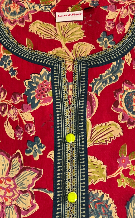 Red Garden Jaipur Cotton Short Kurti. Pure Versatile Cotton. | Laces and Frills