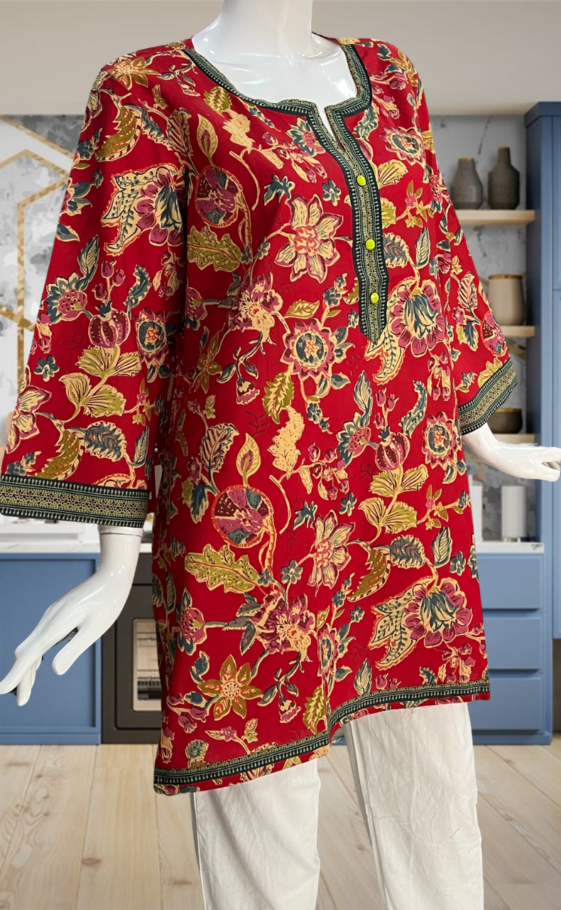 Red Garden Jaipur Cotton Short Kurti. Pure Versatile Cotton. | Laces and Frills
