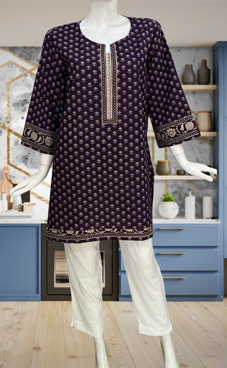 Violet Tiny Flora Jaipur Cotton Short Kurti. Pure Versatile Cotton. | Laces and Frills