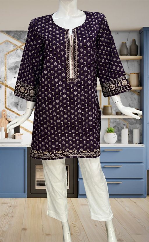 Violet Tiny Flora Jaipur Cotton Short Kurti. Pure Versatile Cotton. | Laces and Frills