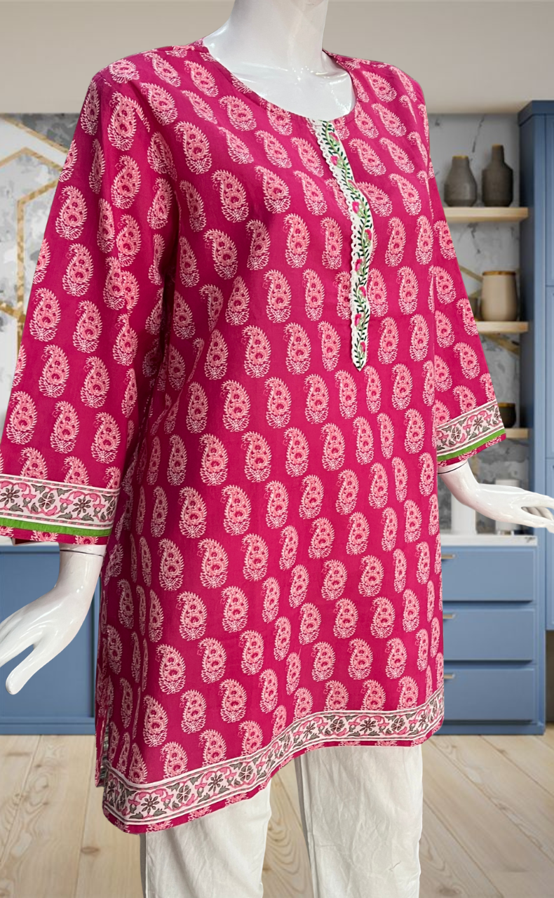 Pink Paisley Print Jaipur Cotton Short Kurti. Pure Versatile Cotton. | Laces and Frills