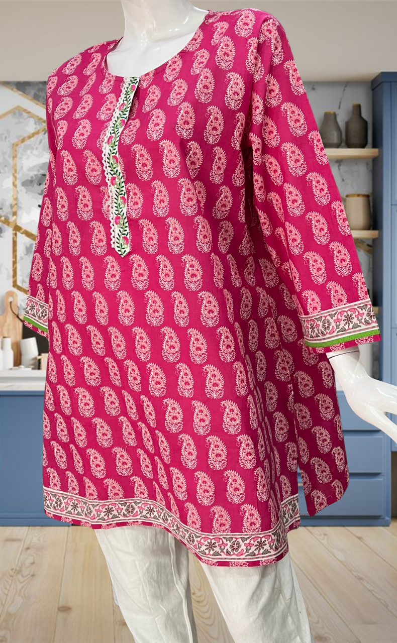 Pink Paisley Print Jaipur Cotton Short Kurti. Pure Versatile Cotton. | Laces and Frills