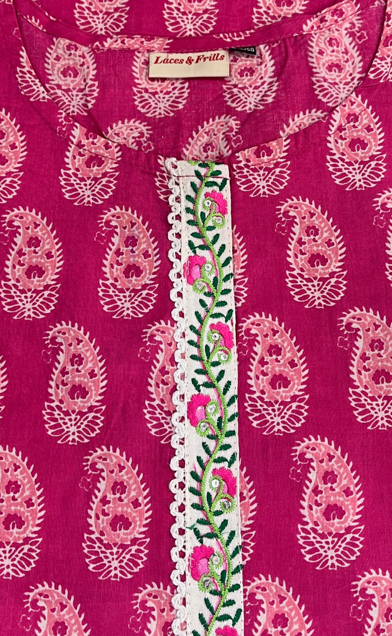 Pink Paisley Print Jaipur Cotton Short Kurti. Pure Versatile Cotton. | Laces and Frills