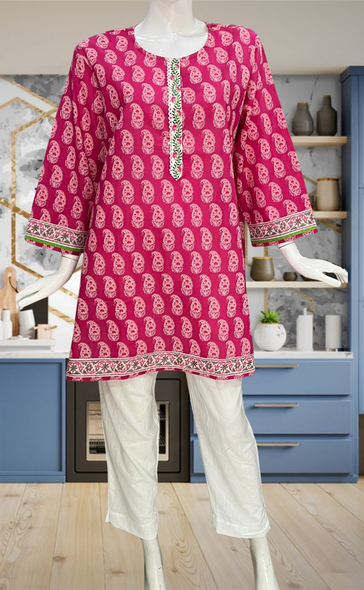 Pink Paisley Print Jaipur Cotton Short Kurti. Pure Versatile Cotton. | Laces and Frills
