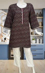 Dark Wine Jaipur Cotton Short Kurti. Pure Versatile Cotton. | Laces and Frills