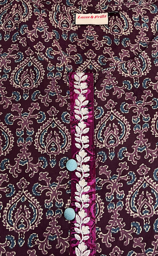 Dark Wine Jaipur Cotton Short Kurti. Pure Versatile Cotton. | Laces and Frills