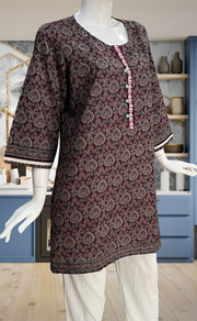 Dark Wine Jaipur Cotton Short Kurti. Pure Versatile Cotton. | Laces and Frills