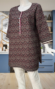 Dark Wine Jaipur Cotton Short Kurti. Pure Versatile Cotton. | Laces and Frills