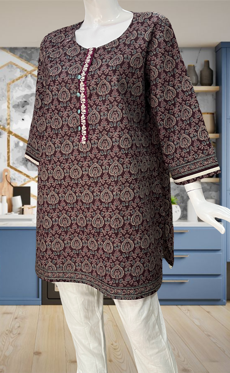 Dark Wine Jaipur Cotton Short Kurti. Pure Versatile Cotton. | Laces and Frills
