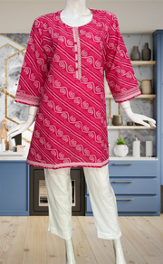 Pink Bandini Jaipur Cotton Short Kurti. Pure Versatile Cotton. | Laces and Frills