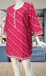 Pink Bandini Jaipur Cotton Short Kurti. Pure Versatile Cotton. | Laces and Frills