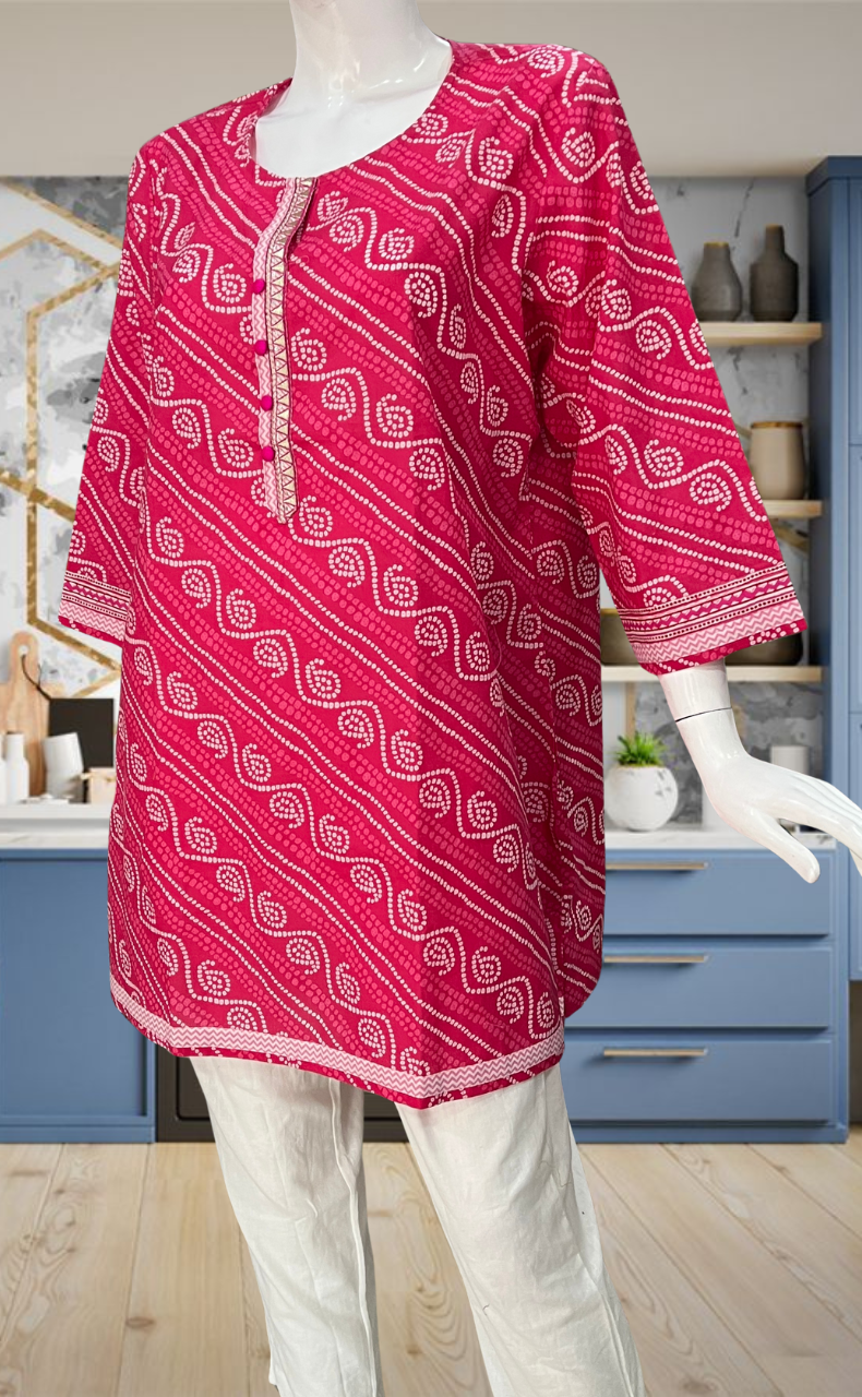 Pink Bandini Jaipur Cotton Short Kurti. Pure Versatile Cotton. | Laces and Frills
