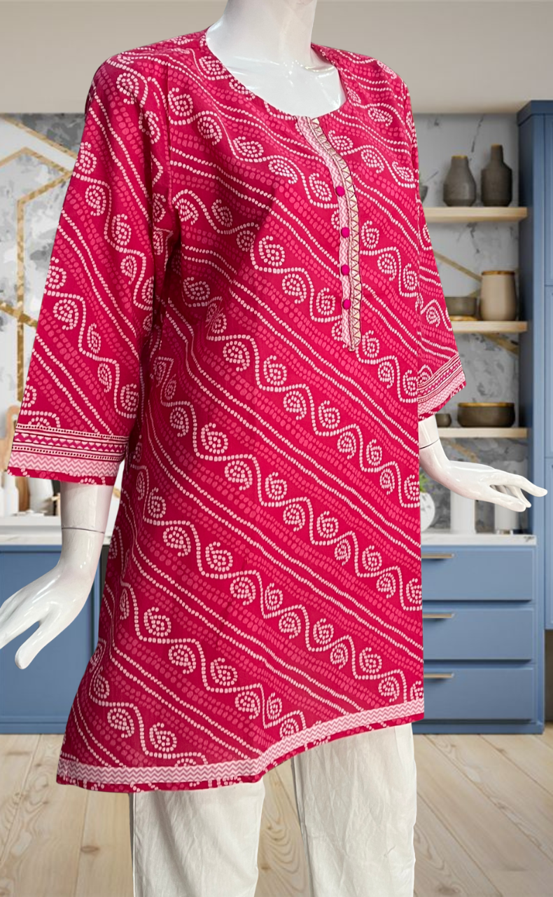 Pink Bandini Jaipur Cotton Short Kurti. Pure Versatile Cotton. | Laces and Frills