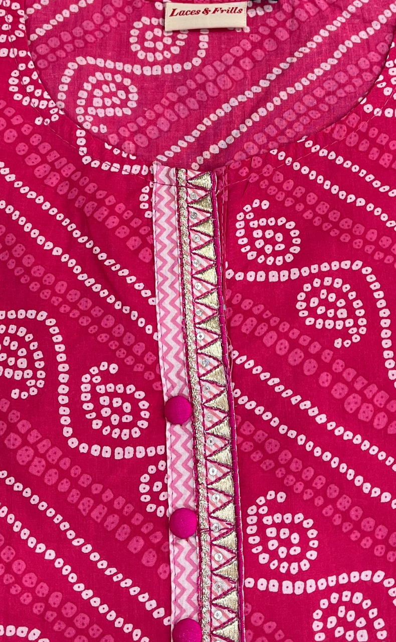 Pink Bandini Jaipur Cotton Short Kurti. Pure Versatile Cotton. | Laces and Frills