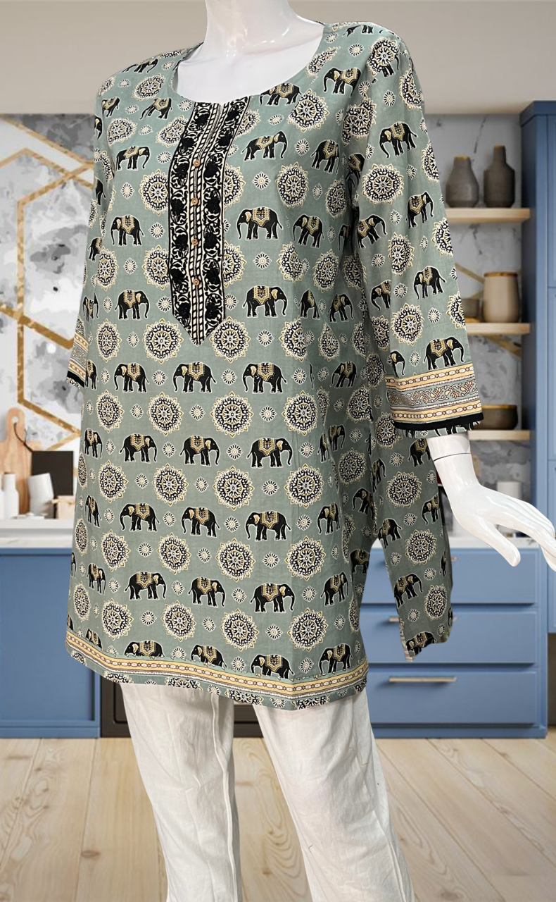 Pista Green Jaipur Cotton Short Kurti. Pure Versatile Cotton. | Laces and Frills