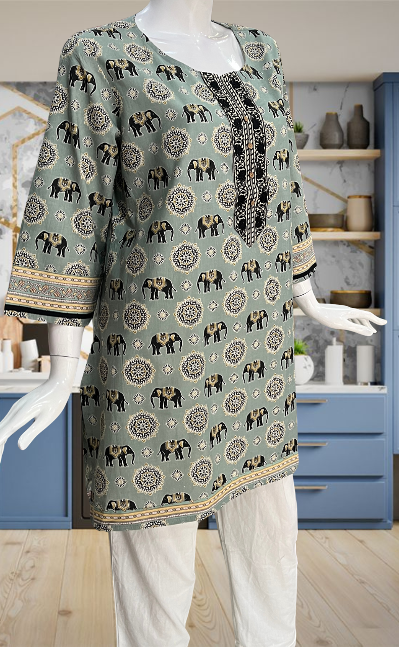 Pista Green Jaipur Cotton Short Kurti. Pure Versatile Cotton. | Laces and Frills