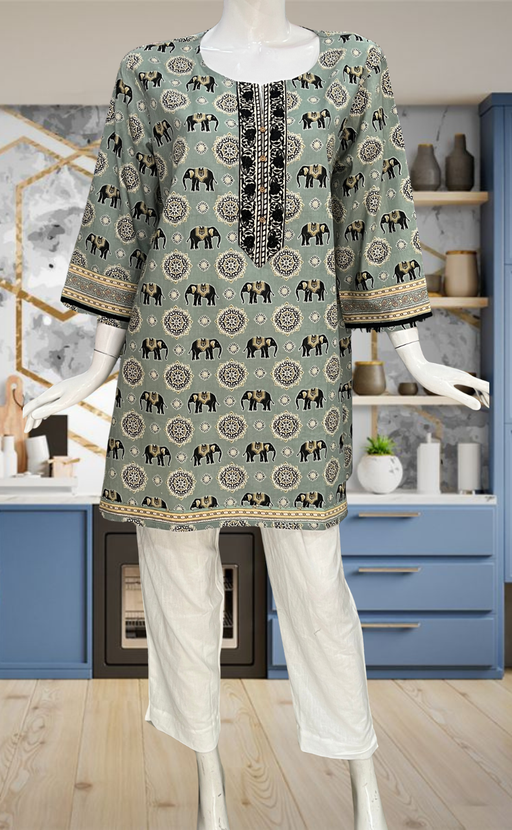 Pista Green Jaipur Cotton Short Kurti. Pure Versatile Cotton. | Laces and Frills