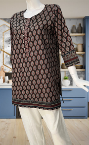 Black Leafy Jaipur Cotton Short Kurti. Pure Versatile Cotton. | Laces and Frills
