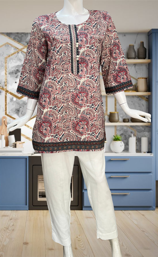 Off White/Maroon Jaipur Cotton Short Kurti. Pure Versatile Cotton. | Laces and Frills