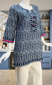 Blue Abstract Jaipur Cotton Short Kurti. Pure Versatile Cotton. | Laces and Frills
