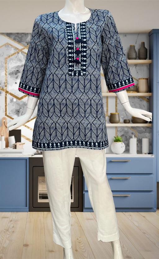 Blue Abstract Jaipur Cotton Short Kurti. Pure Versatile Cotton. | Laces and Frills