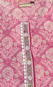 Baby Pink Floral Jaipur Cotton Short Kurti. Pure Versatile Cotton. | Laces and Frills