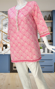 Baby Pink Floral Jaipur Cotton Short Kurti. Pure Versatile Cotton. | Laces and Frills