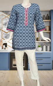 Blue Floral Jaipur Cotton Short Kurti. Pure Versatile Cotton. | Laces and Frills