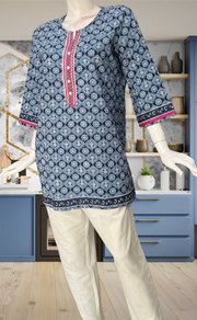 Blue Floral Jaipur Cotton Short Kurti. Pure Versatile Cotton. | Laces and Frills