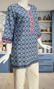 Blue Floral Jaipur Cotton Short Kurti. Pure Versatile Cotton. | Laces and Frills