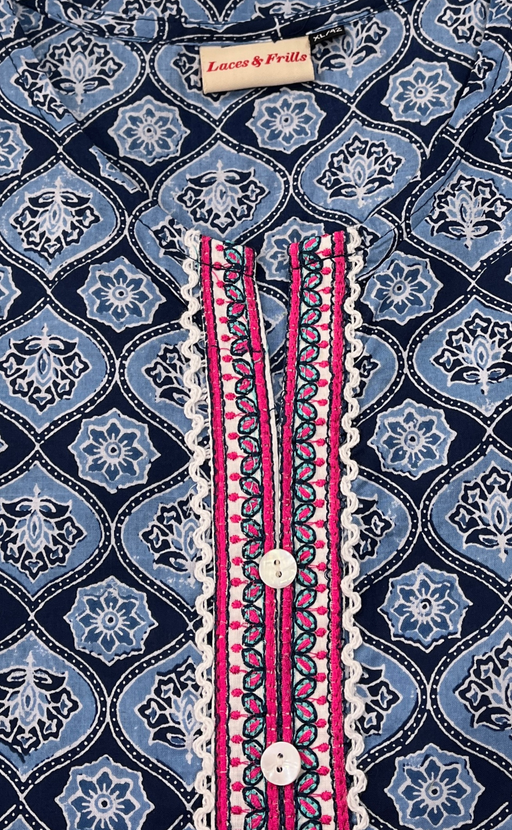 Blue Floral Jaipur Cotton Short Kurti. Pure Versatile Cotton. | Laces and Frills