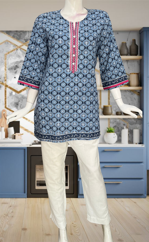 Blue Floral Jaipur Cotton Short Kurti. Pure Versatile Cotton. | Laces and Frills