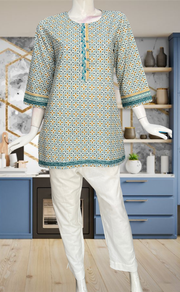 Light Blue Flora Jaipur Cotton Short Kurti. Pure Versatile Cotton. | Laces and Frills