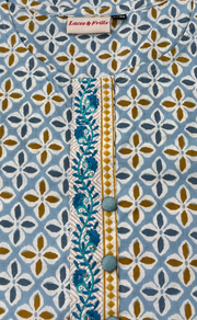 Light Blue Flora Jaipur Cotton Short Kurti. Pure Versatile Cotton. | Laces and Frills