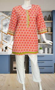 Peach/Pink Garden Jaipur Cotton Short Kurti. Pure Versatile Cotton. | Laces and Frills