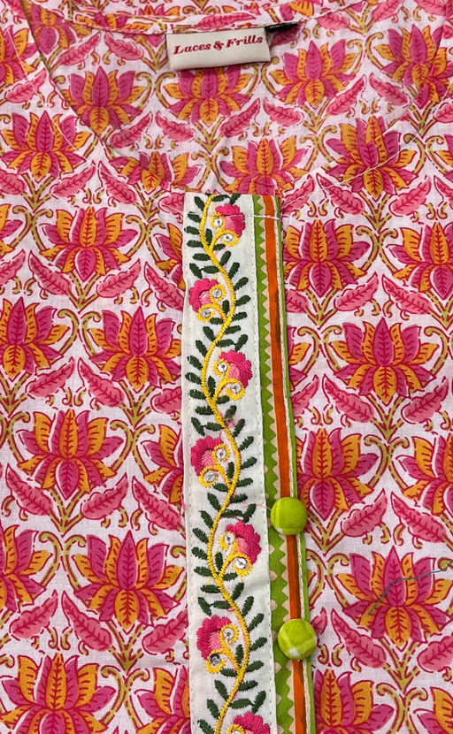 Peach/Pink Garden Jaipur Cotton Short Kurti. Pure Versatile Cotton. | Laces and Frills