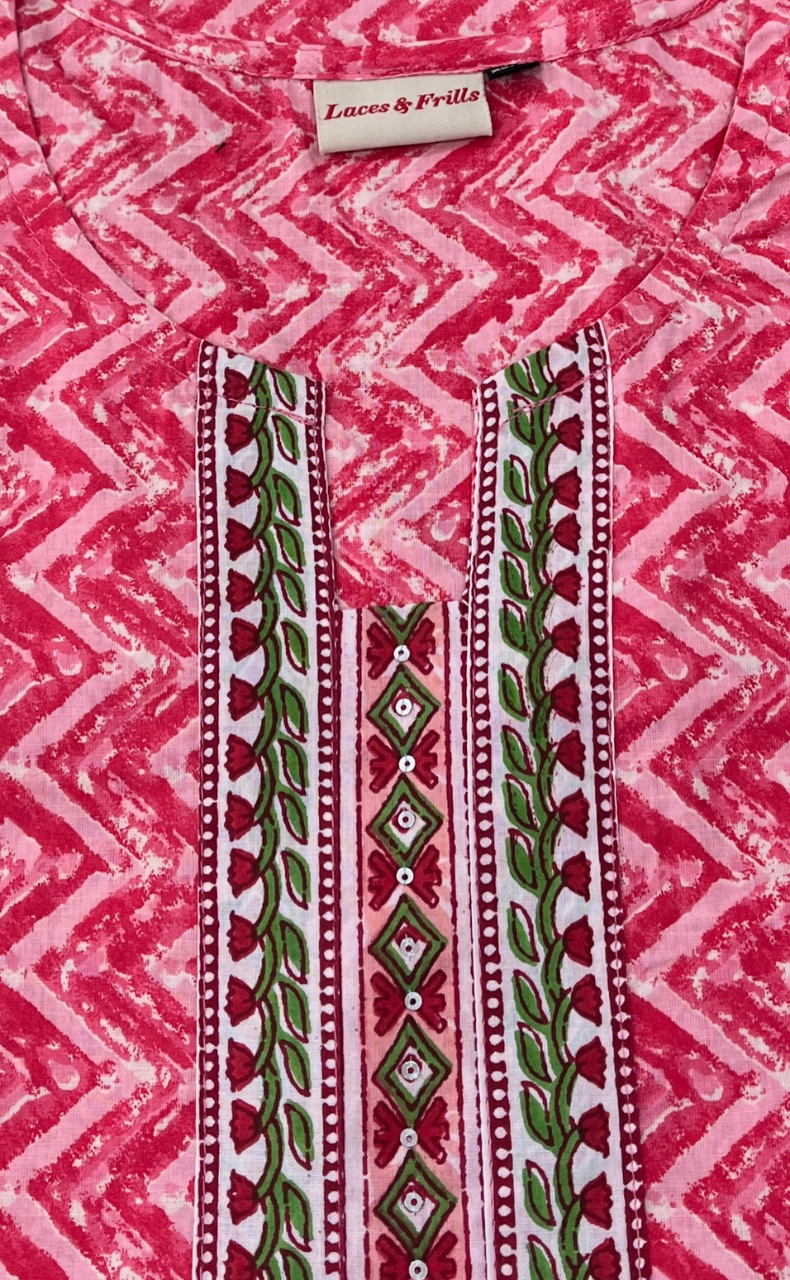Pink Abstract Jaipur Cotton Short Kurti. Pure Versatile Cotton. | Laces and Frills