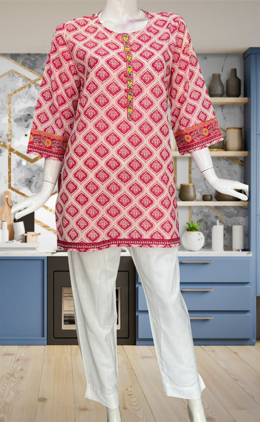 Pink Flora Jaipur Cotton Short Kurti. Pure Versatile Cotton. | Laces and Frills