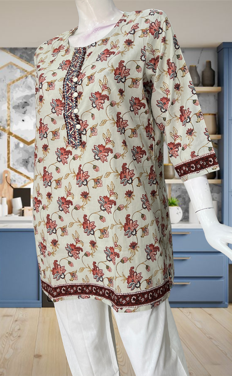 Beige Garden Jaipur Cotton Short Kurti. Pure Versatile Cotton. | Laces and Frills