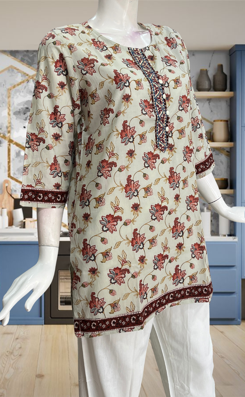 Beige Garden Jaipur Cotton Short Kurti. Pure Versatile Cotton. | Laces and Frills