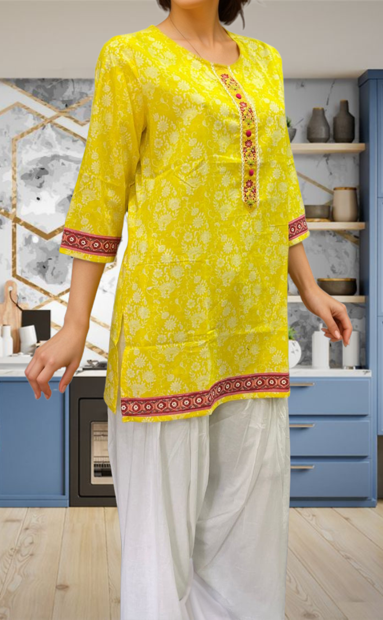 Yellow Garden Jaipur Cotton Short Kurti. Pure Versatile Cotton. | Laces and Frills