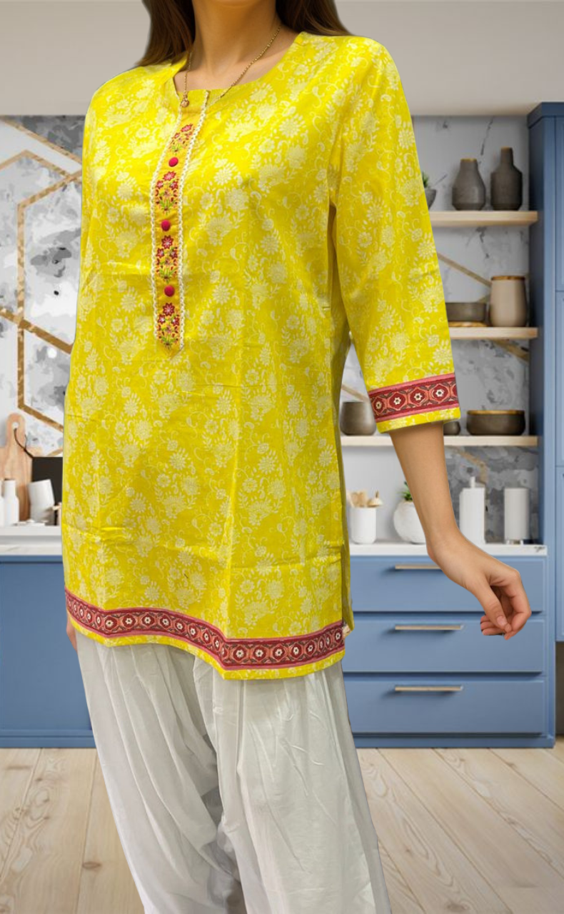 Yellow Garden Jaipur Cotton Short Kurti. Pure Versatile Cotton. | Laces and Frills