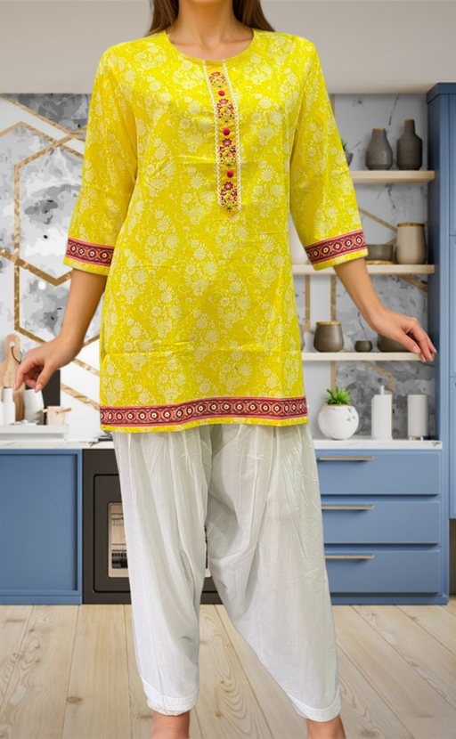 Yellow Garden Jaipur Cotton Short Kurti. Pure Versatile Cotton. | Laces and Frills