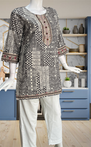 Brown Abstract Jaipur Cotton Short Kurti. Pure Versatile Cotton. | Laces and Frills - Laces and Frills
