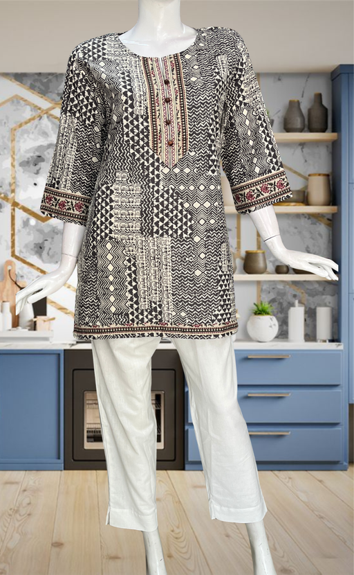 Brown Abstract Jaipur Cotton Short Kurti. Pure Versatile Cotton. | Laces and Frills - Laces and Frills