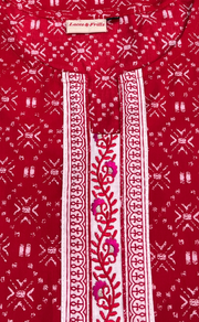 Red Abstract Jaipur Cotton Short Kurti. Pure Versatile Cotton. | Laces and Frills - Laces and Frills