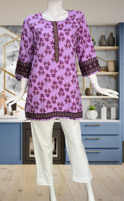 Lavender Leafy Jaipur Cotton Short Kurti. Pure Versatile Cotton. | Laces and Frills - Laces and Frills