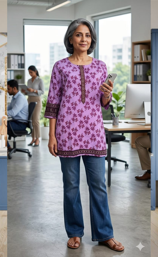 Lavender Leafy Jaipur Cotton Short Kurti. Pure Versatile Cotton. | Laces and Frills - Laces and Frills