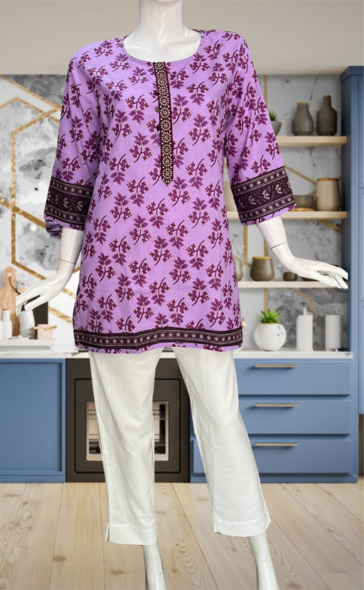 Lavender Leafy Jaipur Cotton Short Kurti. Pure Versatile Cotton. | Laces and Frills - Laces and Frills