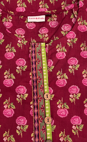 Maroon Floral Jaipur Cotton Short Kurti. Pure Versatile Cotton. | Laces and Frills - Laces and Frills